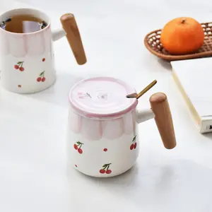 Wholesale Large Capacity 400ml Home Office Coffee Pink/White Tea Mug Ceramic Cup With Lid Spoon