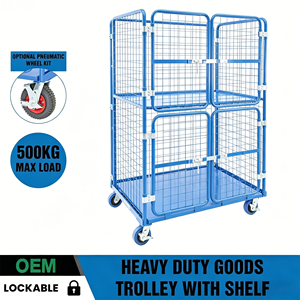 Carrinho de Carga Dobrável de Aço RGT-01 com 2 Níveis |   Gaiola de Armazenamento Dobrável de Alta Capacidade de 500kg com Prateleira Superior Rebatível - Product Image 1