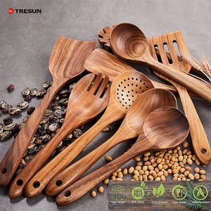Ensemble de 10 spatules et cuillères en bois de teck écologiques de qualité supérieure, ustensiles de cuisine en bois pour la maison et la cuisine - Product Image 4