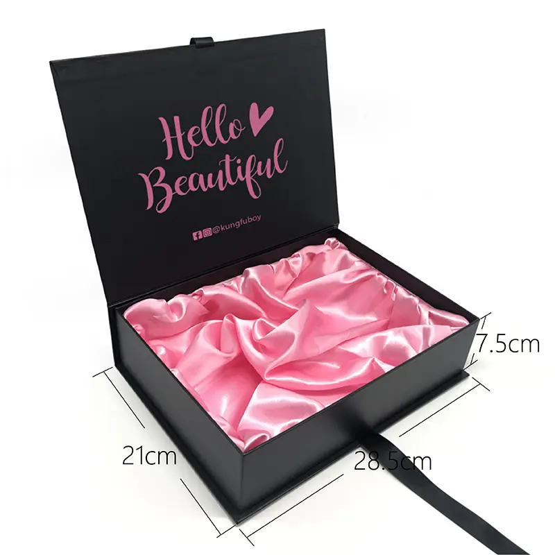 Hair Bundles Packaging Box Extension Bags with Satin Human Weave Hair Gift Storage Box with Ribbon Closure for Wig Accessories