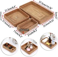 Plateau de service en rotin, plateau organisateur en osier tissé à la main, plateau rectangulaire pour le petit-déjeuner, les boissons, les collations, les fruits