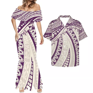 Caliente de alta calidad elegante pareja ropa mujer vestido de noche partido hombres camisa estampado polinesio patrón vestidos de fiesta para mujeres - Product Image 1