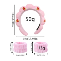 Ensemble 3-en-1 : Bandeau et Bracelets en Tissu Éponge Nuage Brodé de Petites Fleurs pour Femme – Accessoire Capillaire Écologique pour Nettoyage Facial et Spa