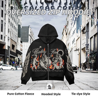 OMMIZ Sweat à capuche unisexe vintage surdimensionné à fermeture éclair, style streetwear personnalisé, 100% coton molletonné, épaules tombantes, motif araignée 1:1