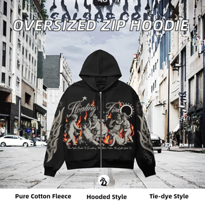 OMMIZ Sweat à capuche unisexe vintage surdimensionné à fermeture éclair, style streetwear personnalisé, 100% coton molletonné, épaules tombantes, motif araignée 1:1 - Product Image 2