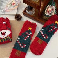 Chaussettes de nuit pour femmes en polaire corail épaisse et chaude, anti-boulochage, vertes, motif Bonhomme de pain d'épices de Noël, en peluche dessin animé, pour la maison