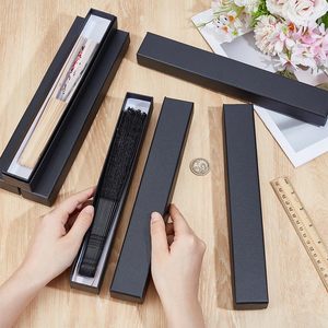 Vente en gros de boîte-cadeau en carton rigide avec long couvercle noir et base pour le stockage et l'emballage de ventilateur pliant de bijoux de cravate - Product Image 2