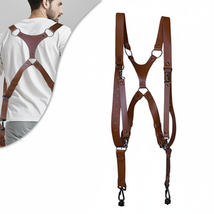 Sangle d'appareil photo vintage artistique en cuir PU, 3,8 cm de large, double bandoulière pour accessoires de photographie reflex - Product Image 1