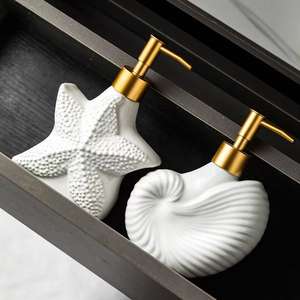 Distributeur de savon en céramique sur le thème de l'océan, glaçure élégante, tête de pompe en plastique durable, forme d'étoile de mer/coquille/<span class=keywords><strong>conque</strong></span> - Product Image 2