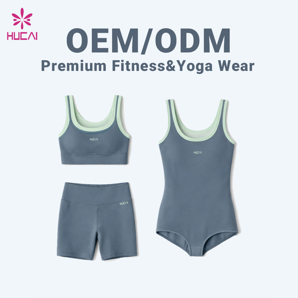 OEM HUCAI Custom Logo Manufacturer Spandex High Quality Thin and Thick Strap Layered Double Layer Gym Yoga Top Sports Bra