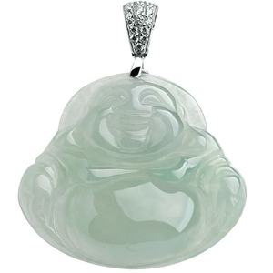 Pendentif Bouddha en jadéite naturelle du Myanmar, incrustation en argent S925, style chinois, accessoires féminins, avec certificat d'expertise D094 - Product Image 1