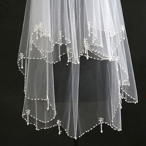 <span class=keywords><strong>Voile</strong></span> de tulle <span class=keywords><strong>blanc</strong></span> brodé à une couche avec perles en strass et <span class=keywords><strong>voile</strong></span> de mariée en dentelle à pampilles pour robes de femme - Product Image 5