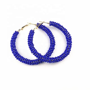 Style bohème grand cercle or boucles d'oreilles créoles à la mode perles de rocaille faites à la main avec boucle ethnique enveloppé à la main Design à la mode - Product Image 3