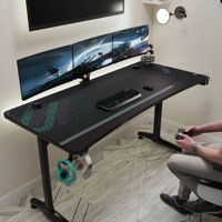 Bureau de jeu ergonomique AJUNION avec pieds en acier carbone, design incurvé, plateau de gestion des câbles intégré, porte-gobelet et crochet
