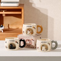 Mug en céramique MSH 400 ml, motif chat mignon, pour petit-déjeuner, lait, café, usage quotidien à la maison ou au bureau