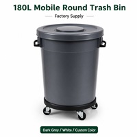 Conteneur à déchets mobile commercial 180L en PEHD, poubelle robuste avec couvercles, roues à frein, bouchon de vidange, écologique, facile à déplacer