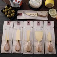 Ensemble de couteaux à fromage personnalisés en boîte, couteaux à fromage Gaold avec manche en bois, mini ensemble de couteaux à beurre dorés pour charcuterie, fromage à tartiner