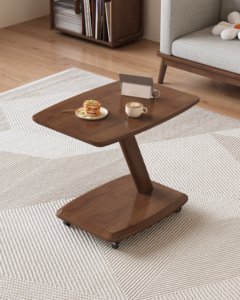 Table d'appoint mobile en bois massif de haute qualité, table d'appoint roulante en forme de C à 2 niveaux pour salon et chambre à coucher - Product Image 2