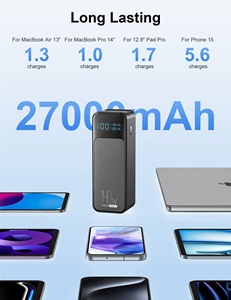 แบตเตอรี่สำรองขนาดใหญ่ 27000mAh 140W ป้องกันไฟไหม้ สำหรับแล็ปท็อป พร้อมหน้าจอ LED แสดงผลอัจฉริยะ ชาร์จเร็<span class=keywords><strong>ว</strong></span> พก<span class=keywords><strong>พา</strong></span>สะดวก สายชาร์จแบบยืดหดได้ - Product Image 4