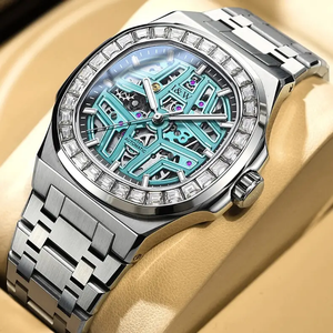 Relojes huecos mecánicos de lujo personalizados para hombre, diseño de corte poligonal, reloj de pulsera automático de movimiento resistente al agua a la moda - Product Image 1