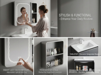 Lavabo en céramique de cabinet de salle de bain en PVC gris en métal liquide avec stockage spacieux anti-brouillard pour utilisa