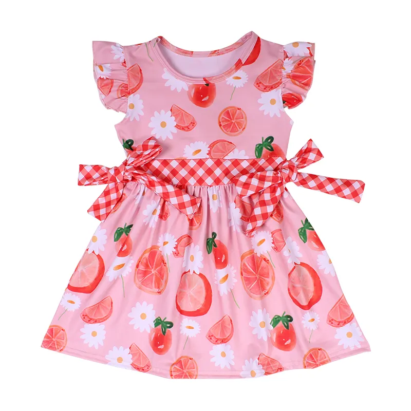 Boutique Clothing Fruit Pearl Sleeve Summer Cute Girls Dresses Newborn Baby Clothes