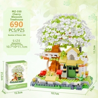 Blocs de construction Maison dans les arbres Fleur de cerisier en plastique ABS, jouet éducatif de puzzle à monter soi-même avec vitrine lumineuse, pour les 14 ans et plus