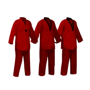 ชุดเทควันโดสั่งทำพิเศษลดราคา  สีขาว ดำ น้ำเงิน แดง  ผลิตจากผ้าผสมโพลีเอสเตอร์และคอตตอน  ตามมาตรฐาน <span class=keywords><strong>WTF</strong></span> - Product Image 1