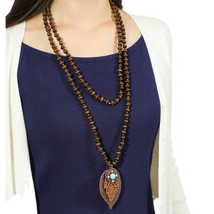 Collier pendentif à motif végétal en alliage de cuivre pour femme, chaîne longue décontractée avec breloque feuille et papillon, bijoux de mode - Product Image 5