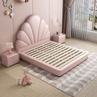 2026 Mädchen-Schlafzimmer Modernes 1,5M Einzelbett Zartrosa Prinzessinnenbett mit Muschelförmigem Kopfteil und Schubladen