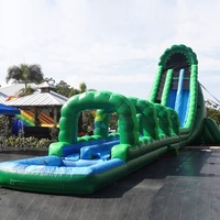 Grand toboggan aquatique gonflable commercial double avec palmiers pour enfants et adultes