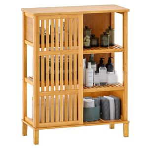 Bamboo Multi Functional Kitchen Storage Cabinet With <b>Sliding</b> Door Natural Color Modern Style - Product Image 5