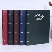 Vente en gros de carnets A4 personnalisés avec reliure à 4 anneaux, carnet de notes à reliure à spirale à feuilles mobiles, carnet de notes en cuir PU avec logo de marque