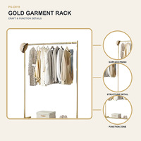 Expositor de Ropa Metálico Dorado Personalizado con Barra para Colgar, Base y Estante, Fácil de Montar, para Tiendas de Ropa y Boutiques