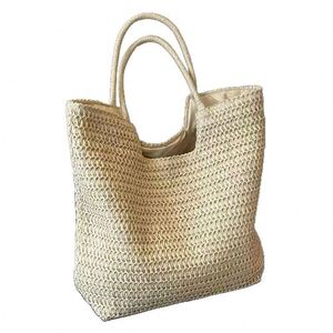 Bolso Tote Tejido Simple para Mujer, Gran Capacidad, Bolso de Playa de Paja para Vacaciones y Días de Playa - Product Image 5