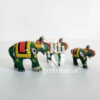 Ensemble de 3 éléphants en bois, style Art déco, motifs animaliers, artisanat, objets décoratifs de table, décoration intérieure indienne