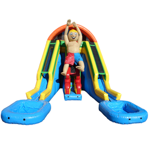 Toboggan aquatique gonflable commercial à double piste en PVC, pour utilisation sèche ou humide, avec double <span class=keywords><strong>piscine</strong></span> à éclaboussures, idéal pour les entreprises de <span class=keywords><strong>location</strong></span> de matériel de fête - Product Image 1