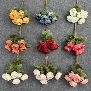 Bouquet de fleurs artificielles en soie Austin à 7 têtes, décorations de mariage, fleurs faites à la main - Product Image 1