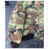 Blouson Bomber Court Matelassé en Twill de Coton Délavé Camouflage Style Vintage Distressed LARSUR – Fabrication Personnalisée