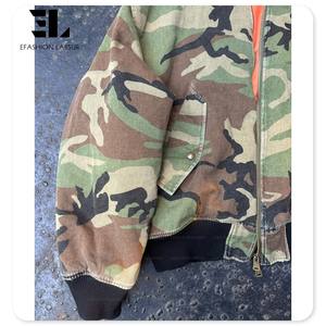 LARSUR Custom Factory Sun Faded Cotton Twill <strong>Camo</strong> Quilted Puffer <strong>Jacket</strong> Distress Vintage Wash Camouflage Crop Bomber <strong>Jacket</strong> - Product Image 2