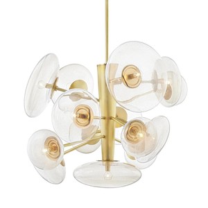 Lustre contemporain en verre, tiges en laiton et globes texturés, éclairage artistique pour espaces de boutiques - Product Image 1