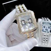 Buzlu Görünümlü Erkek Saati Tamamen Elmas Kaplı Tonneau Kasa Siyah Kadran Hip Hop Lüks Bling Çelik Quartz Kol Saati