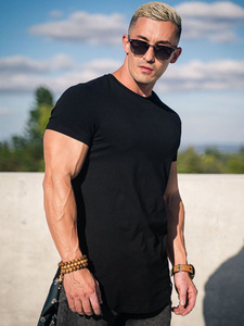 Entrenamiento de alta calidad Muscle Fit Long Line Tops Logotipo personalizado Camisetas en blanco 95% Algodón 5% Spandex Dobladillo curvo Camisetas para hombres - Product Image 3