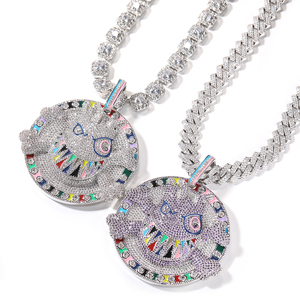 2023 nouveauté mignon forme ronde <span class=keywords><strong>CZ</strong></span> pendentif couleur disque dessin animé mode <span class=keywords><strong>plaque</strong></span> collier grande taille rappeur bijoux - Product Image 4