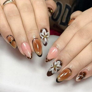 Hormona de uñas hecha a mano <span class=keywords><strong>verde</strong></span> francés 3D flor tallada prensa reutilizable de alta calidad en uñas al por mayor - Product Image 2