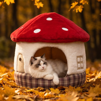 Maison pour chat semi-fermée en forme de champignon, style conte de fées, pour l'automne et l'hiver, lit pour chat, lit pour animal de compagnie, grand espace, lit pour chien
