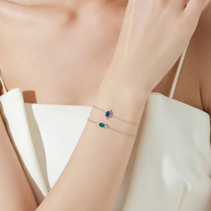 Pulsera de Cadena Ovalada de Plata de Ley S925 con Circonitas en Colores Verde Oscuro y Azul, Exclusivamente para Mujeres, Versión de Cobre Personalizable - Product Image 2