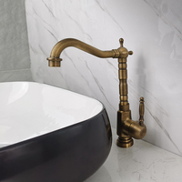 Robinet de cuisine vintage en laiton massif, finition chrome, avec bec pivotant haute arche, monocommande, monotrou, pour eau chaude/froide, couleur or rose