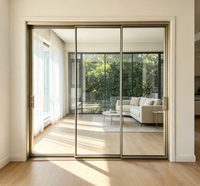 KOMPSTAR Porte coulissante panoramique en alliage d'aluminium à trois rails pour intérieur moderne, cloison de balcon en verre, fonctionnement silencieux et fluide
