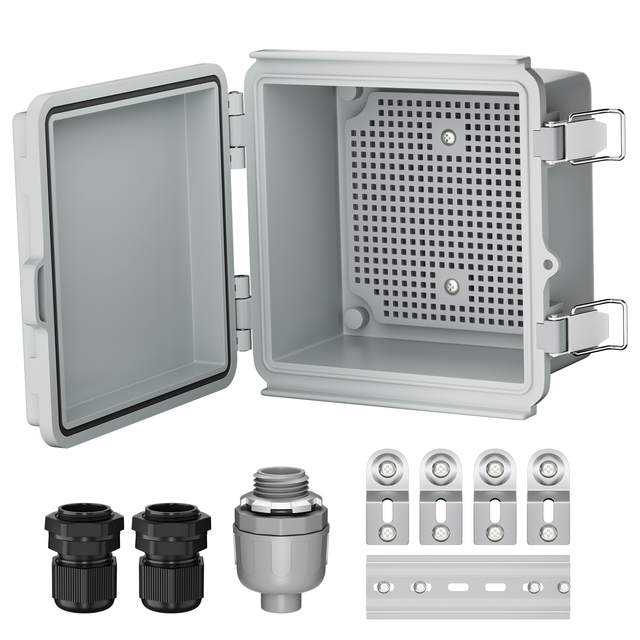 Waterproof Outdoor ABS Plastic Junction Box IP67 Weatherproof Enclosure with Hinged Cover Mounting Plate for Power Project